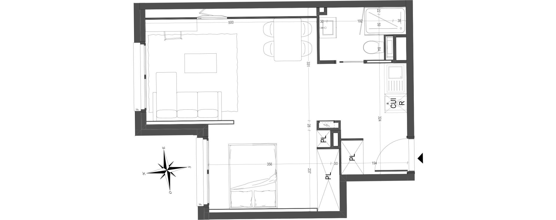 Appartement T1 meubl&eacute; de 36,73 m2 &agrave; Arras Centre