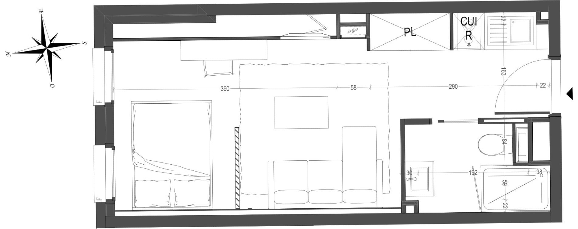 Appartement T1 meubl&eacute; de 24,76 m2 &agrave; Arras Centre