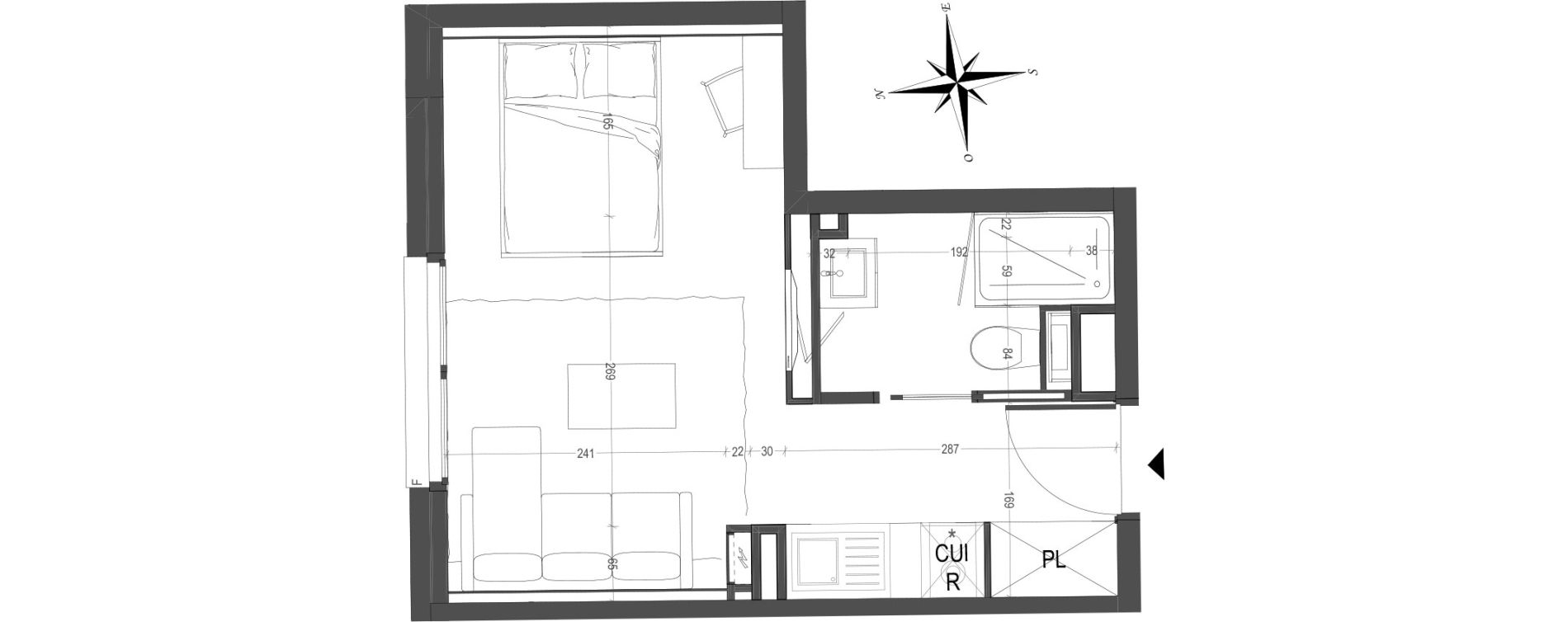 Appartement T1 meubl&eacute; de 22,52 m2 &agrave; Arras Centre