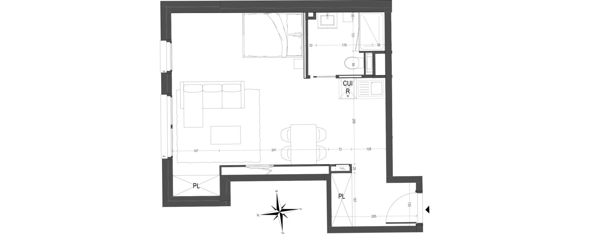 Appartement T1 meubl&eacute; de 37,64 m2 &agrave; Arras Centre