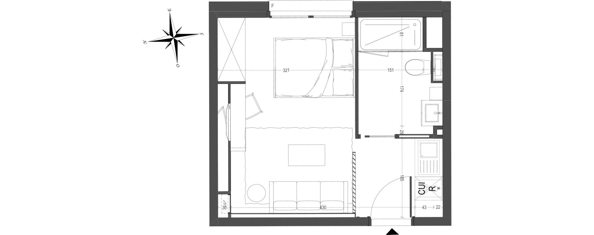 Appartement T1 meubl&eacute; de 23,31 m2 &agrave; Arras Centre