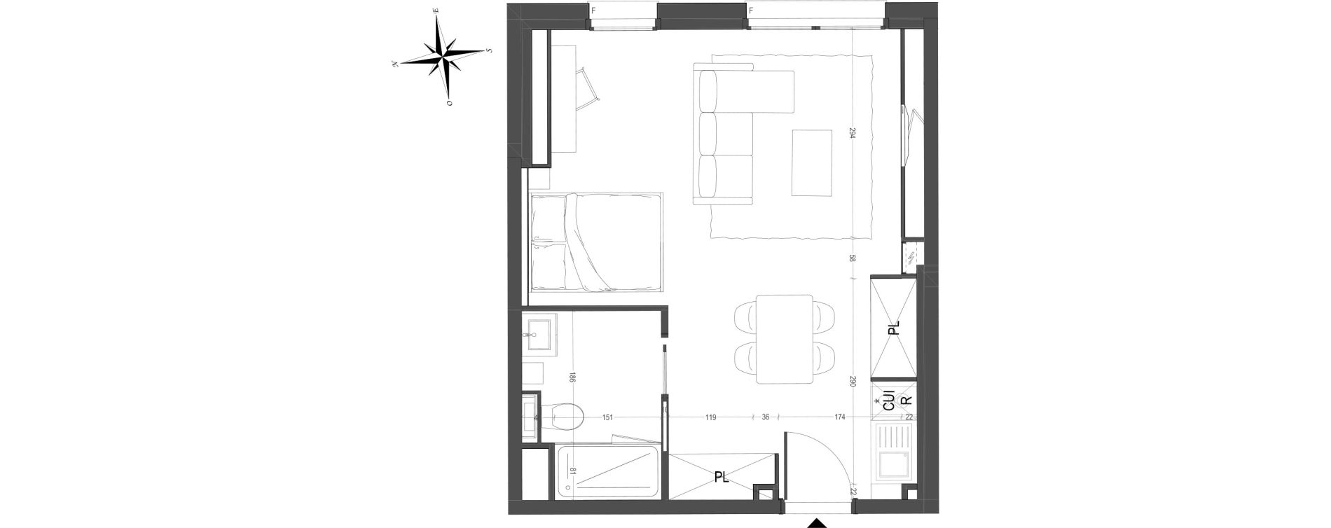 Appartement T1 meubl&eacute; de 35,69 m2 &agrave; Arras Centre