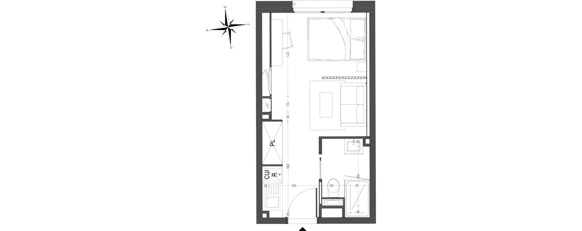 Appartement T1 meubl&eacute; de 21,59 m2 &agrave; Arras Centre