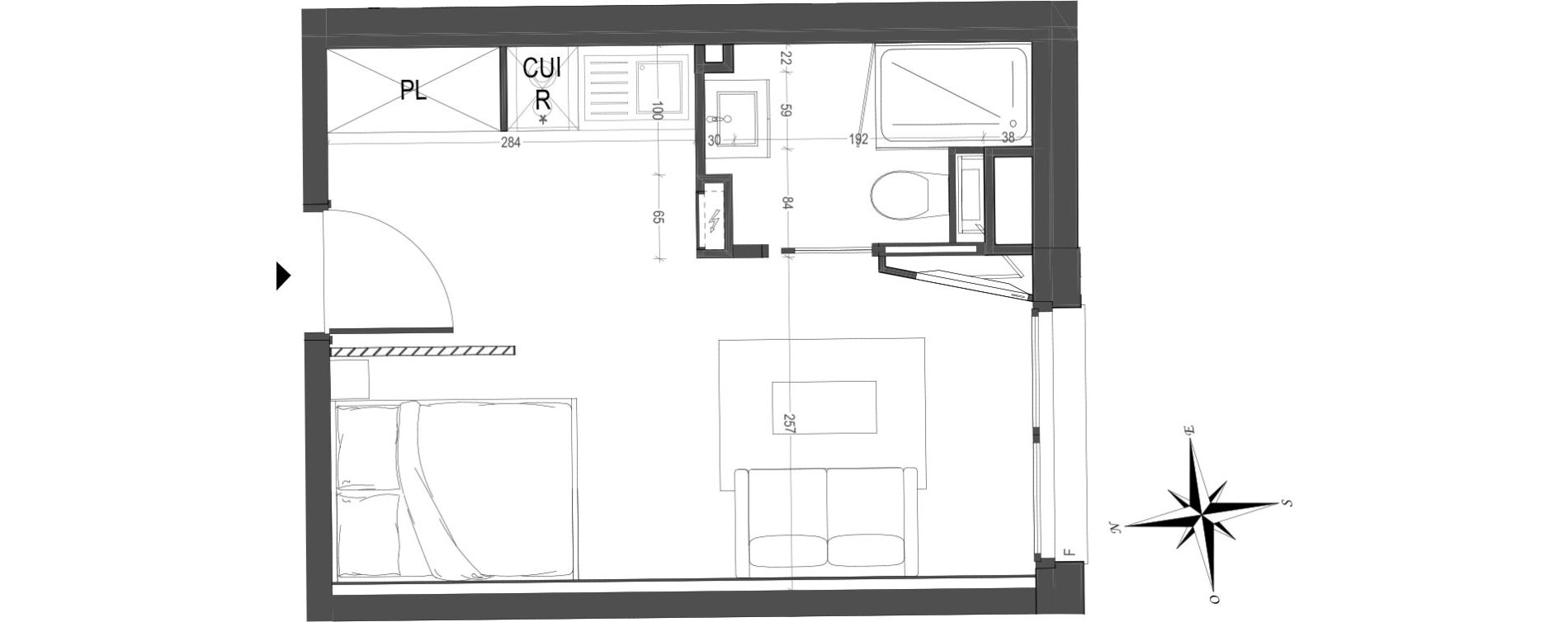 Appartement T1 meubl&eacute; de 21,43 m2 &agrave; Arras Centre