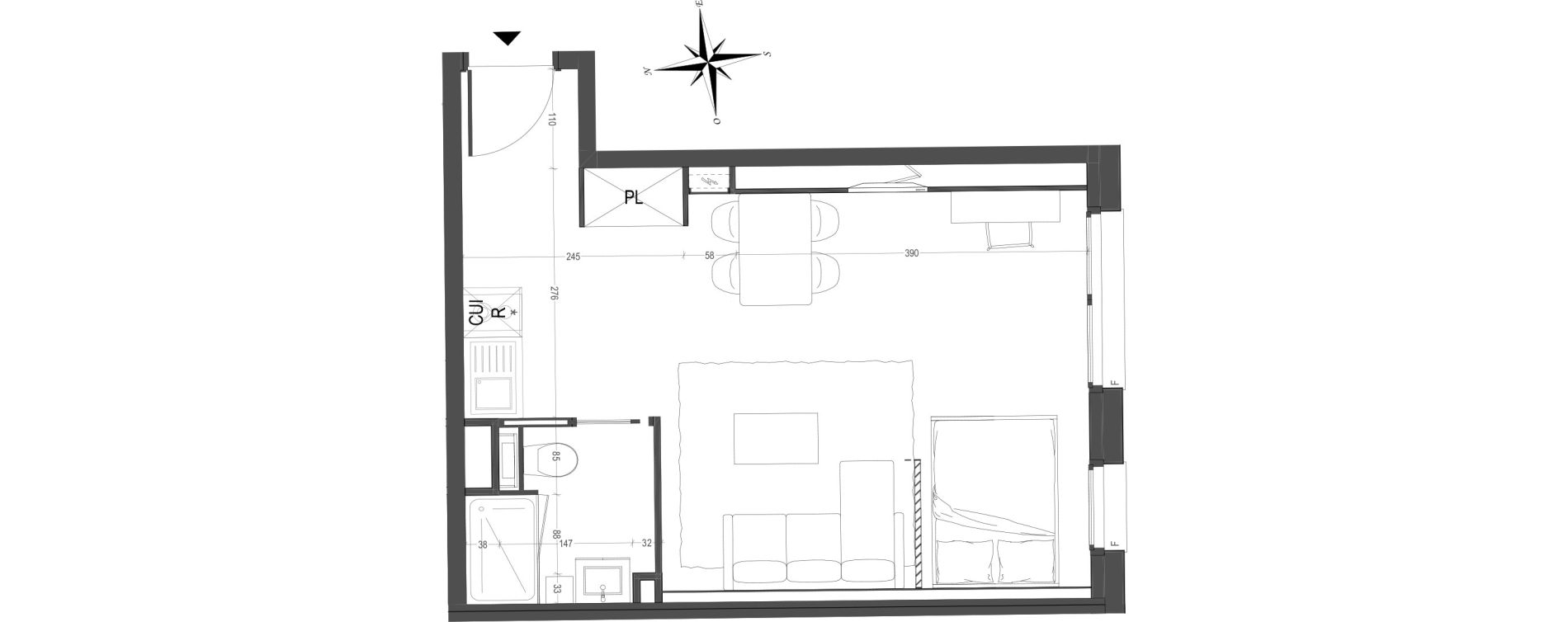 Appartement T1 de 33,23 m2 &agrave; Arras Centre