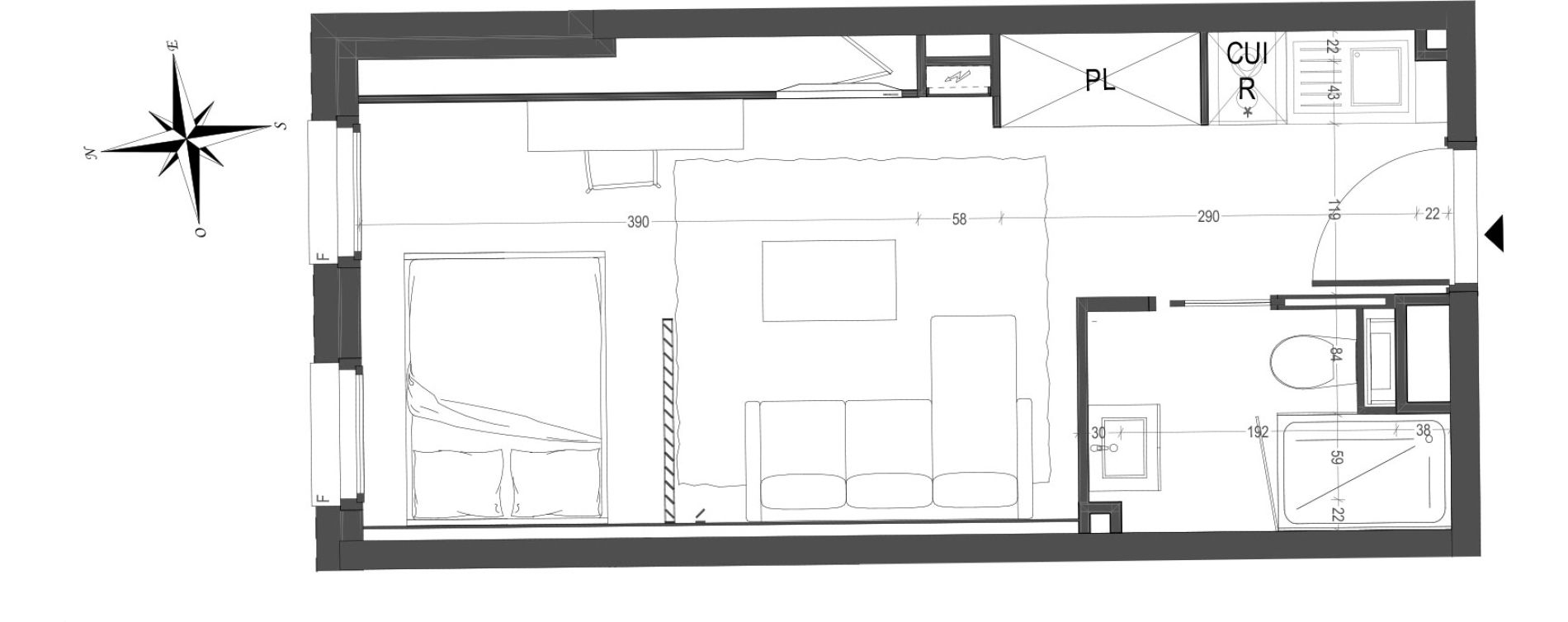Appartement T1 meubl&eacute; de 24,76 m2 &agrave; Arras Centre