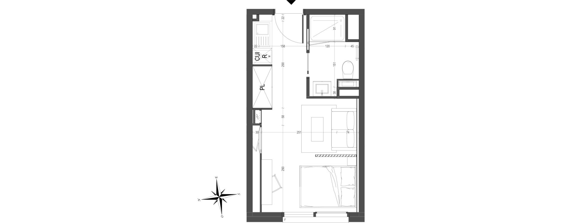 Appartement T1 meubl&eacute; de 21,76 m2 &agrave; Arras Centre