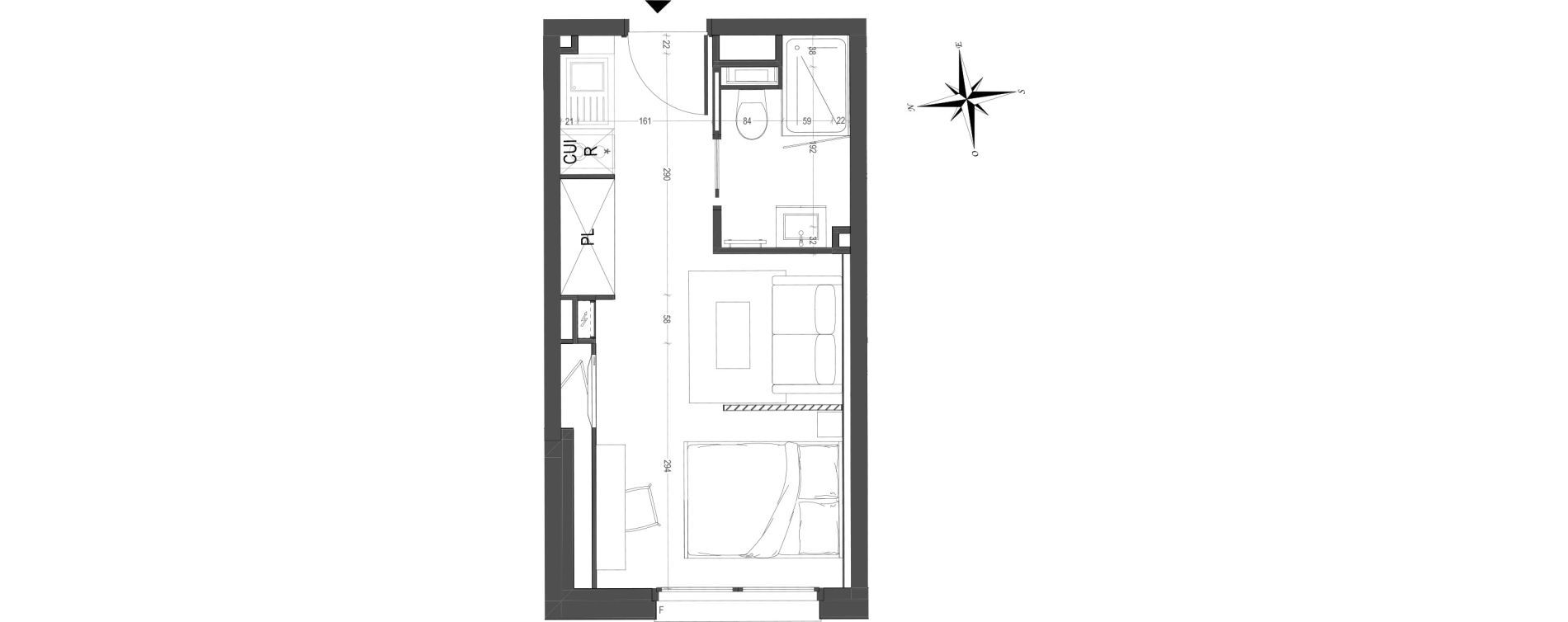 Appartement T1 meubl&eacute; de 21,41 m2 &agrave; Arras Centre