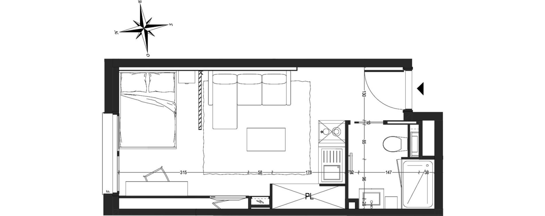 Appartement T1 meubl&eacute; de 24,41 m2 &agrave; Arras Centre