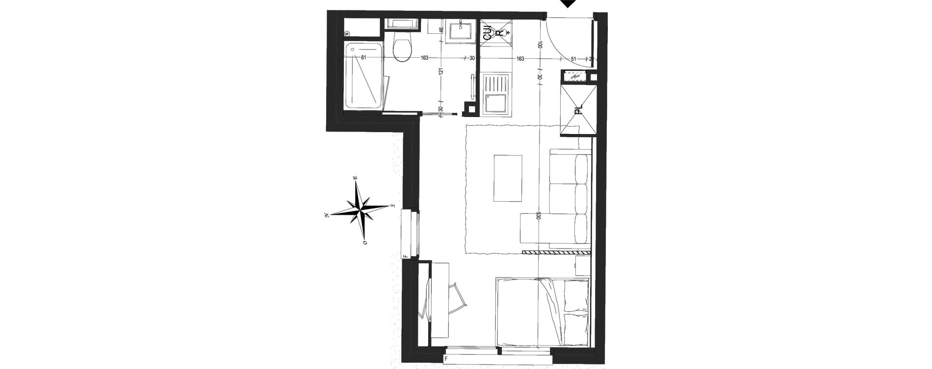Appartement T1 meubl&eacute; de 24,94 m2 &agrave; Arras Centre