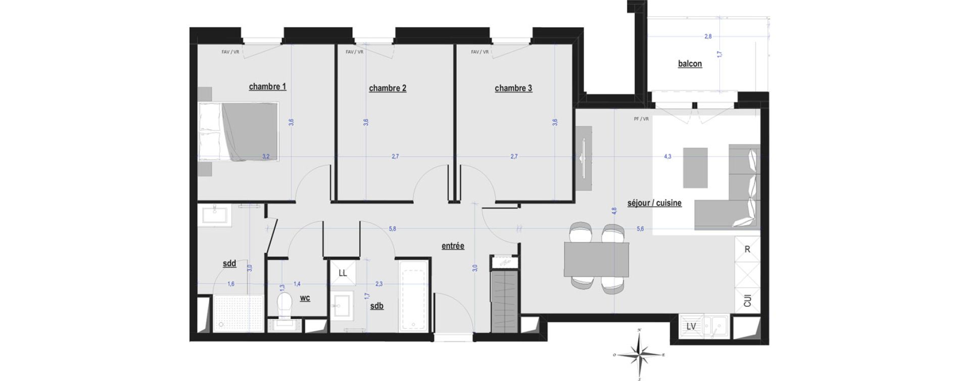 Appartement T4 de 76,55 m2 &agrave; Arras Saint-michel