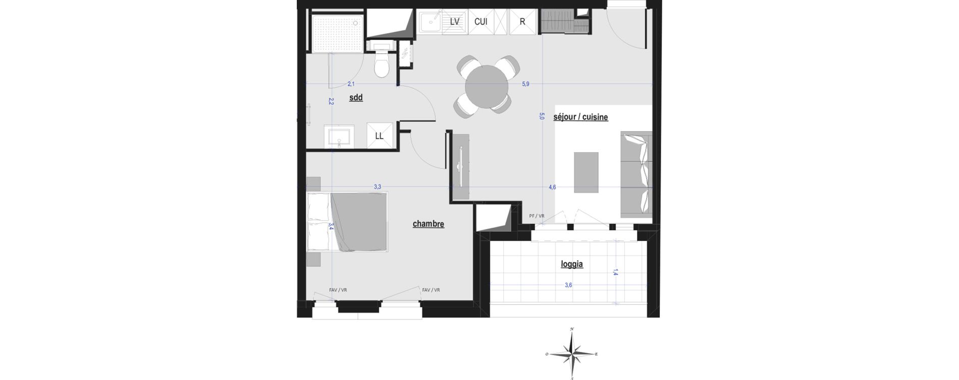 Appartement T2 de 43,82 m2 &agrave; Arras Saint-michel
