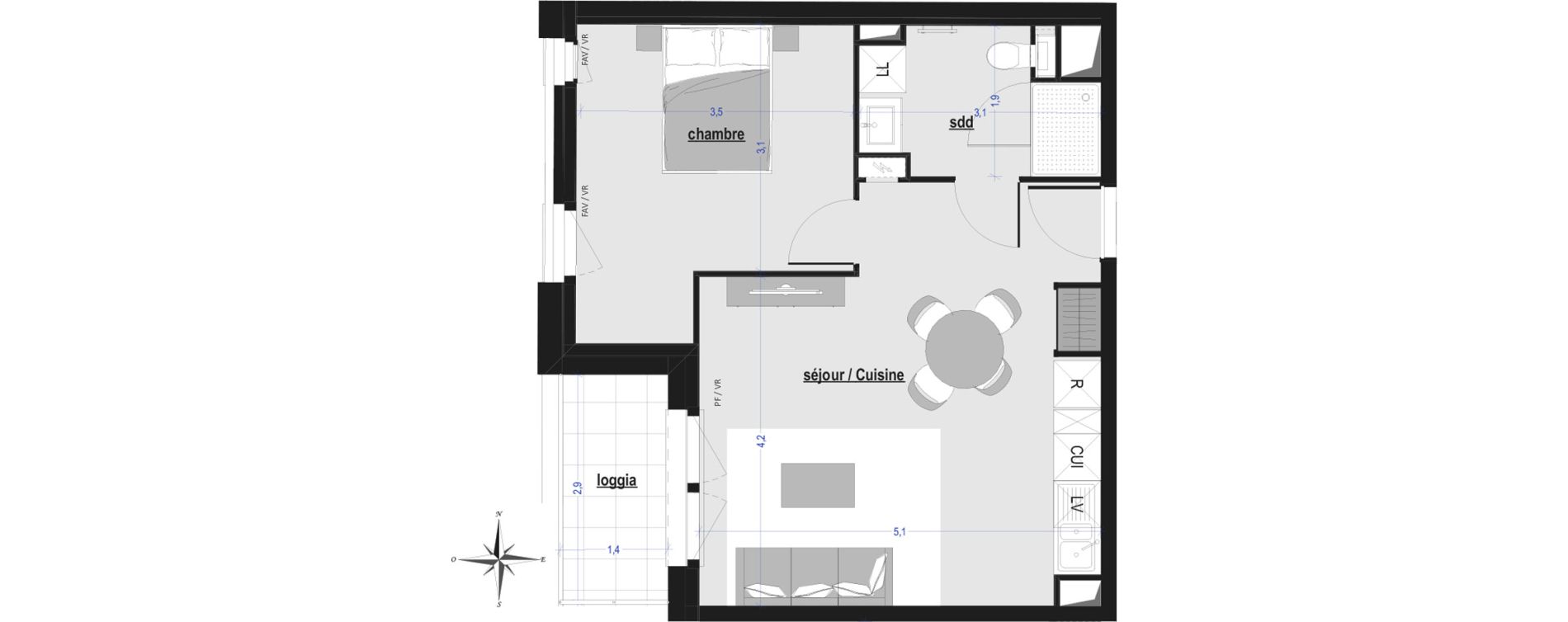 Appartement T2 de 42,46 m2 &agrave; Arras Saint-michel