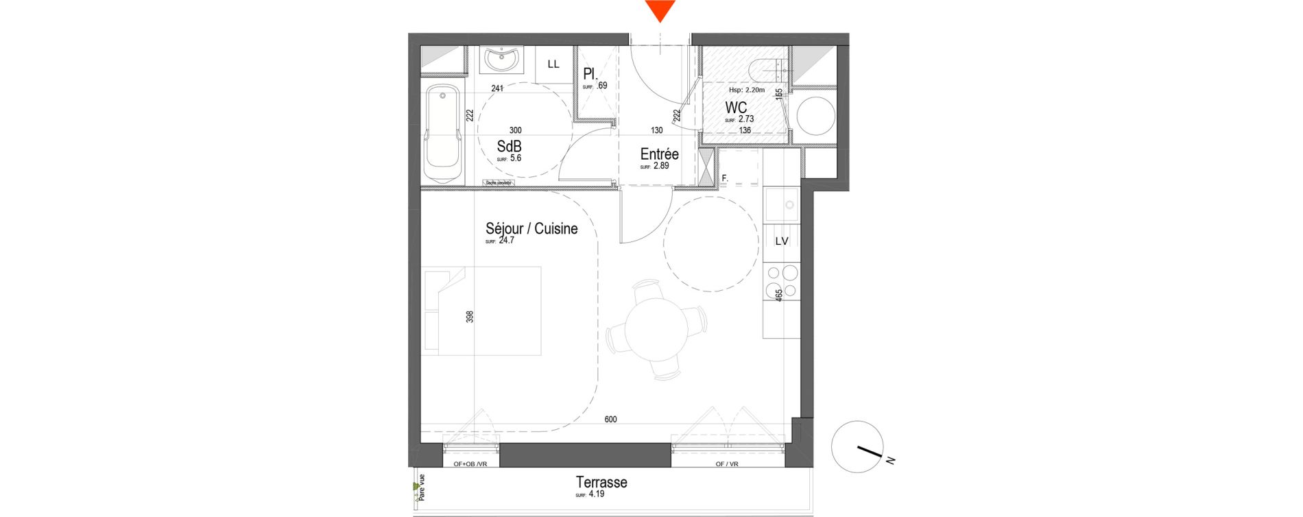 Appartement T1 de 36,60 m2 &agrave; Arras Pr&eacute;fecture