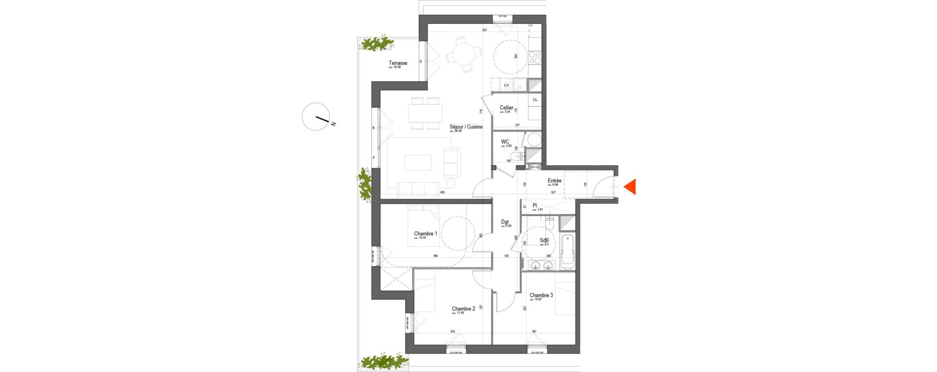 Appartement T4 de 101,23 m2 &agrave; Arras Pr&eacute;fecture