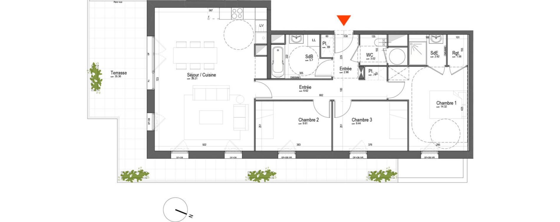 Appartement T4 de 95,80 m2 &agrave; Arras Pr&eacute;fecture