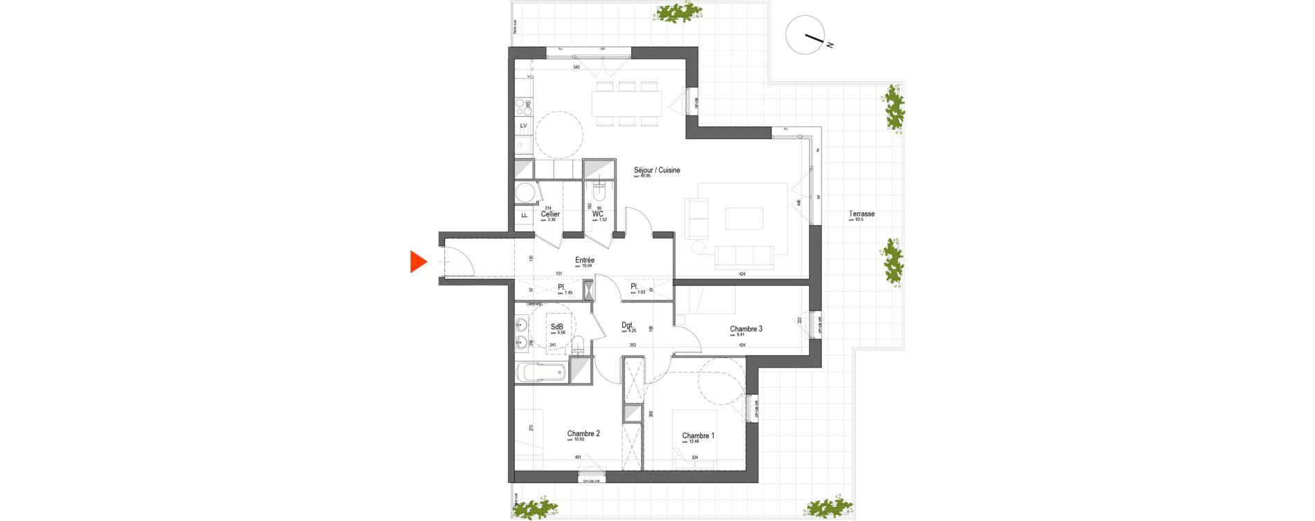 Appartement T4 de 100,96 m2 &agrave; Arras Pr&eacute;fecture