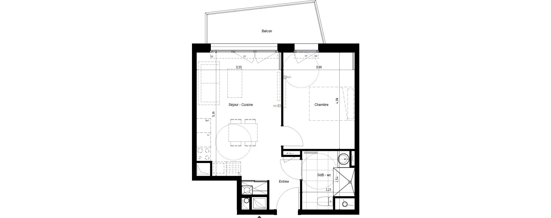 Appartement T2 de 38,25 m2 &agrave; Arras Centre