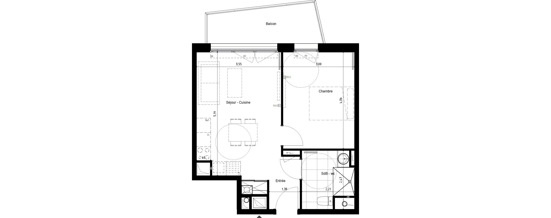 Appartement T2 de 38,25 m2 &agrave; Arras Centre