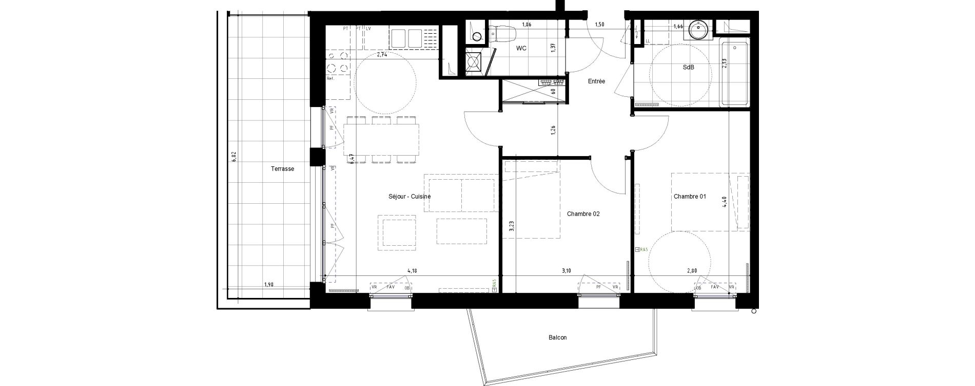 Appartement T3 de 63,60 m2 &agrave; Arras Centre
