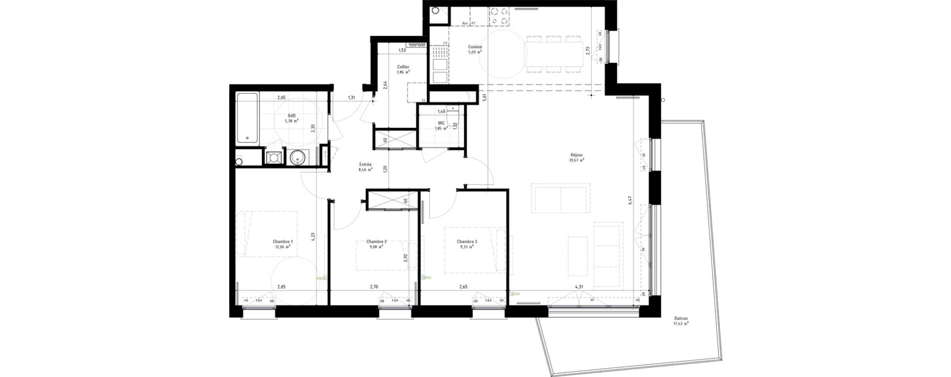 Appartement T4 de 95,55 m2 &agrave; Arras Centre