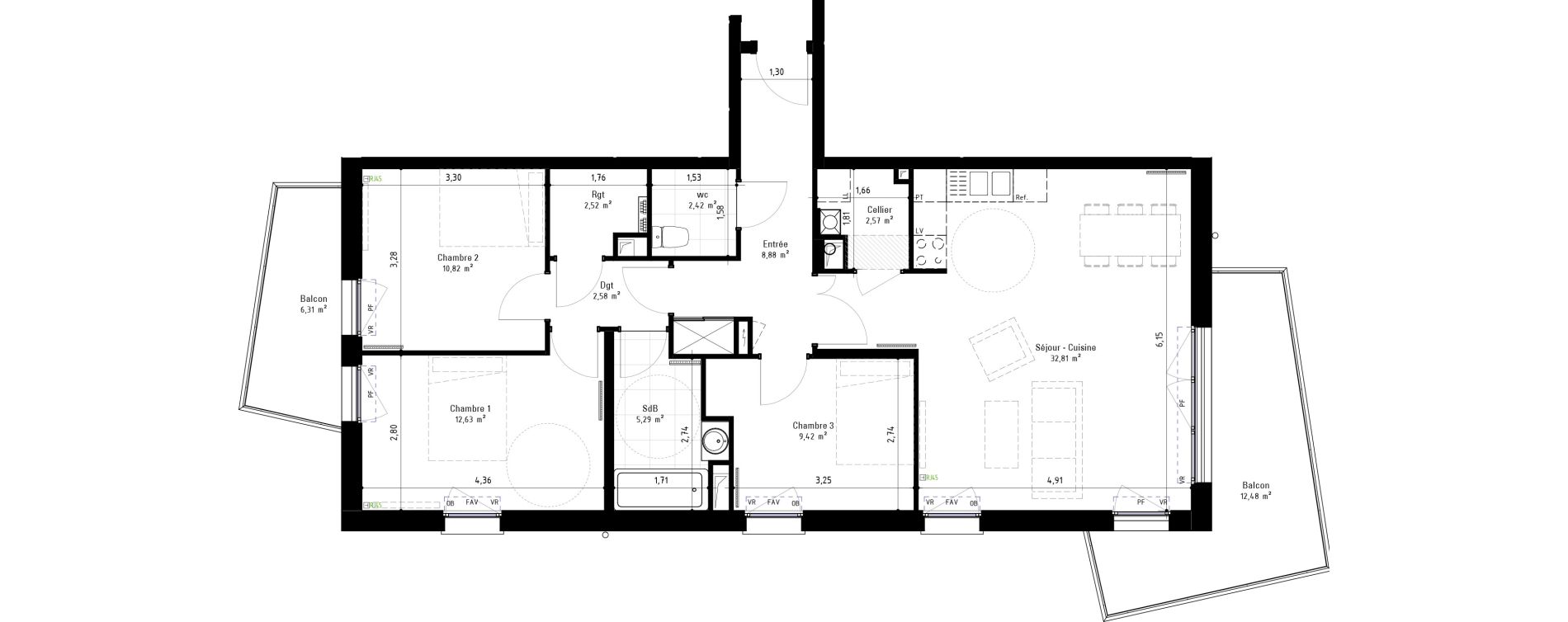 Appartement T4 de 89,70 m2 &agrave; Arras Centre