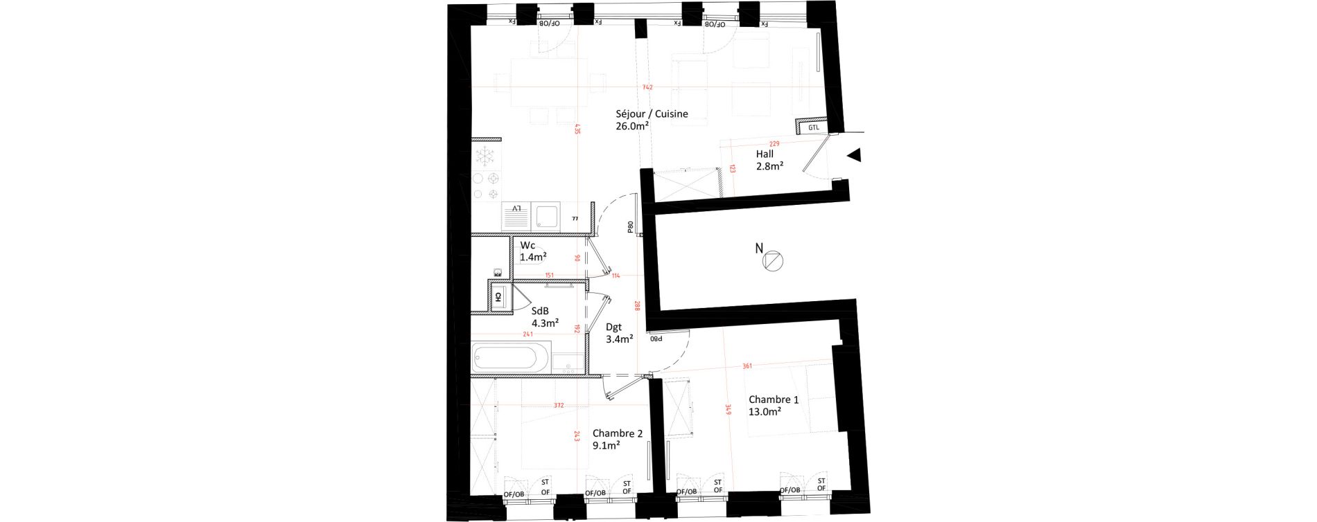 Appartement T3 de 60,00 m2 &agrave; Arras Meaulens saint-gery
