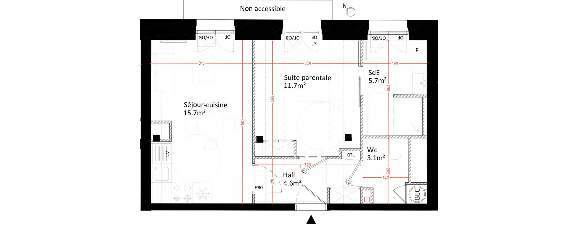 Appartement T2 de 40,60 m2 &agrave; Arras Meaulens saint-gery