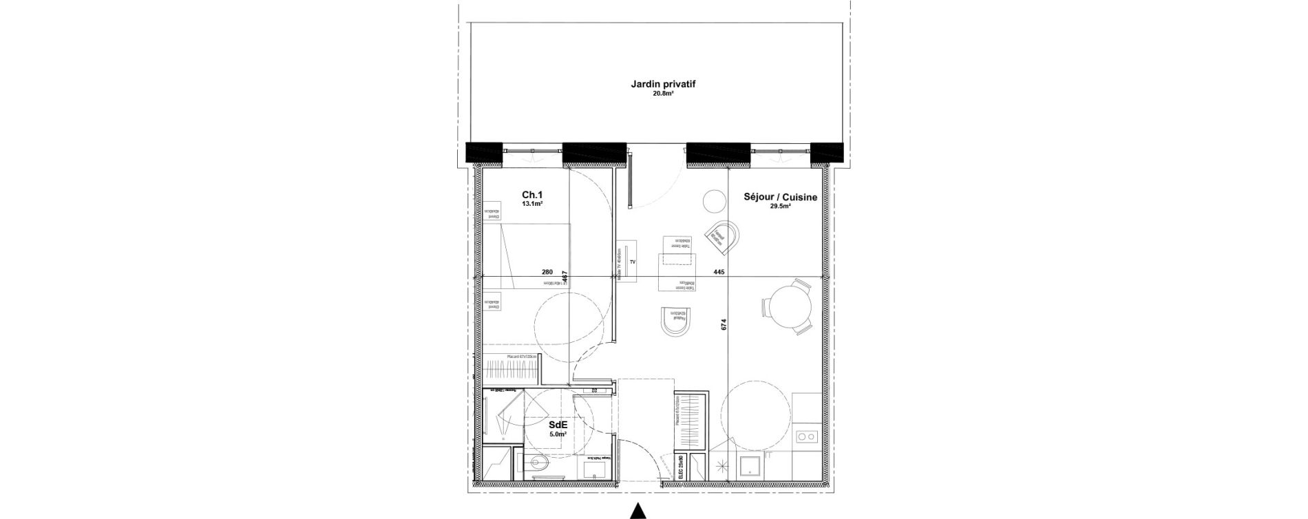 Appartement T2 meubl&eacute; de 47,60 m2 &agrave; Arras Centre