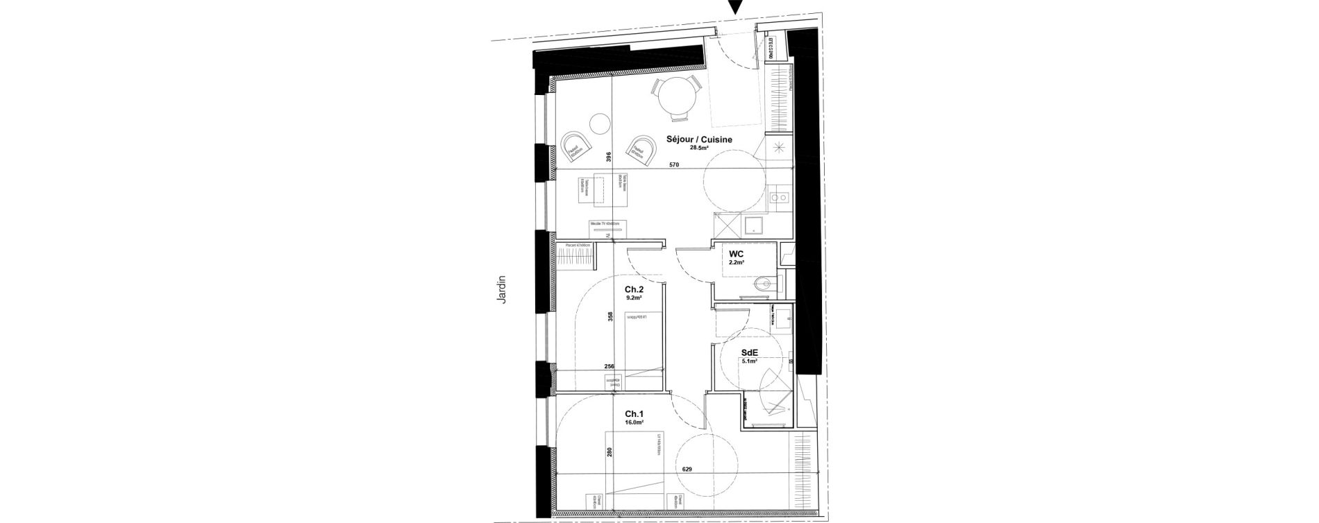 Appartement T3 meubl&eacute; de 61,00 m2 &agrave; Arras Centre