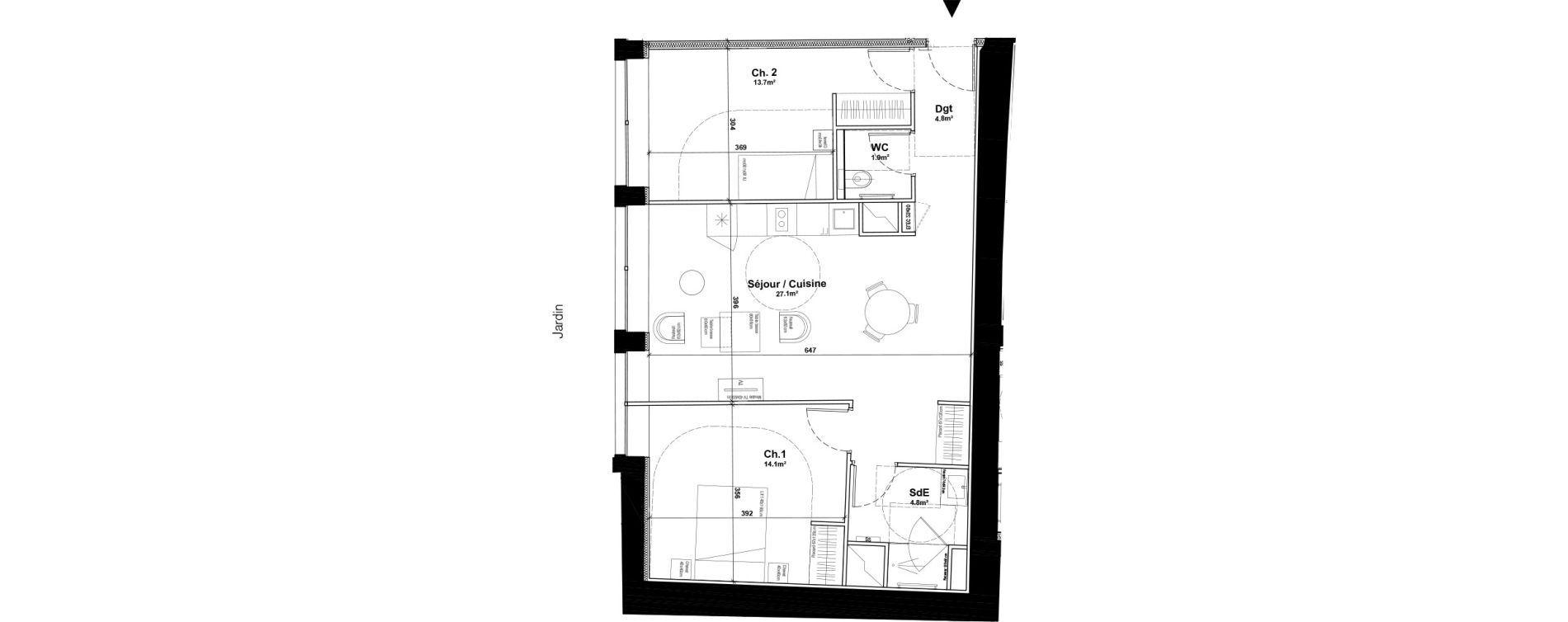 Appartement T3 meubl&eacute; de 66,40 m2 &agrave; Arras Centre