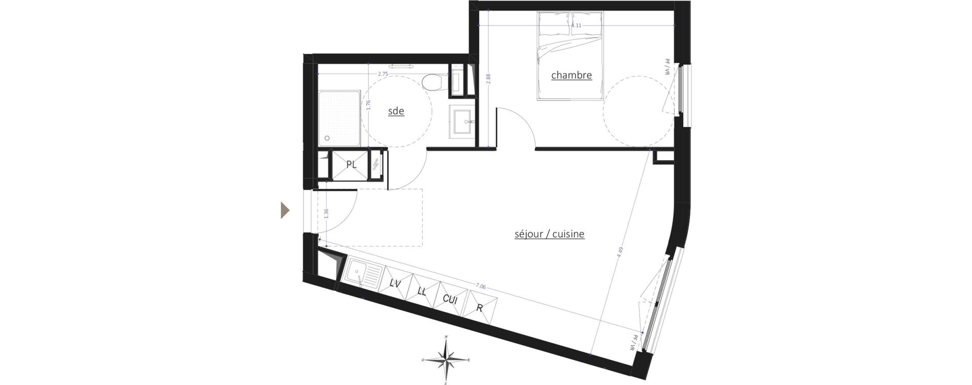 Appartement T2 de 42,78 m2 &agrave; Arras Blancs monts - baudimont