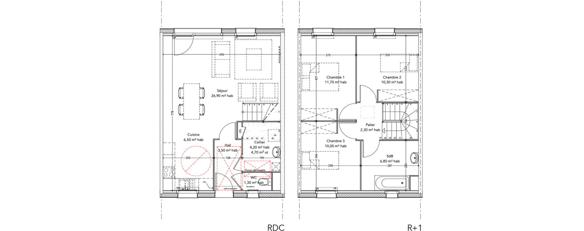 Maison T4 de 83,50 m2 &agrave; Beaurains Centre