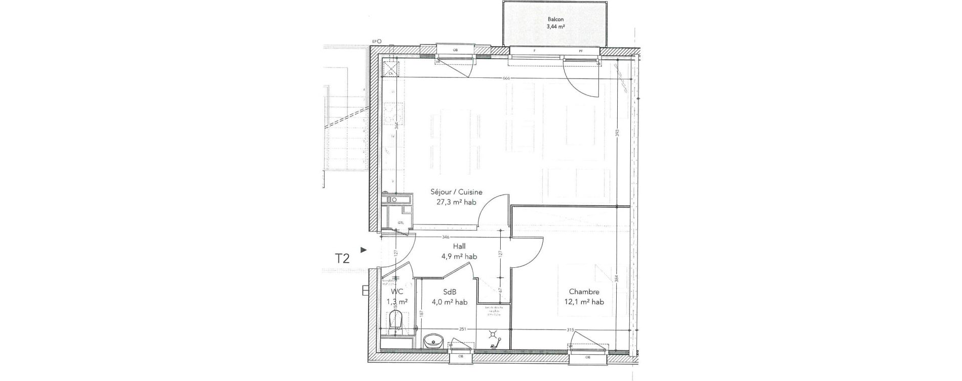 Appartement T2 de 49,60 m2 &agrave; Beaurains Centre