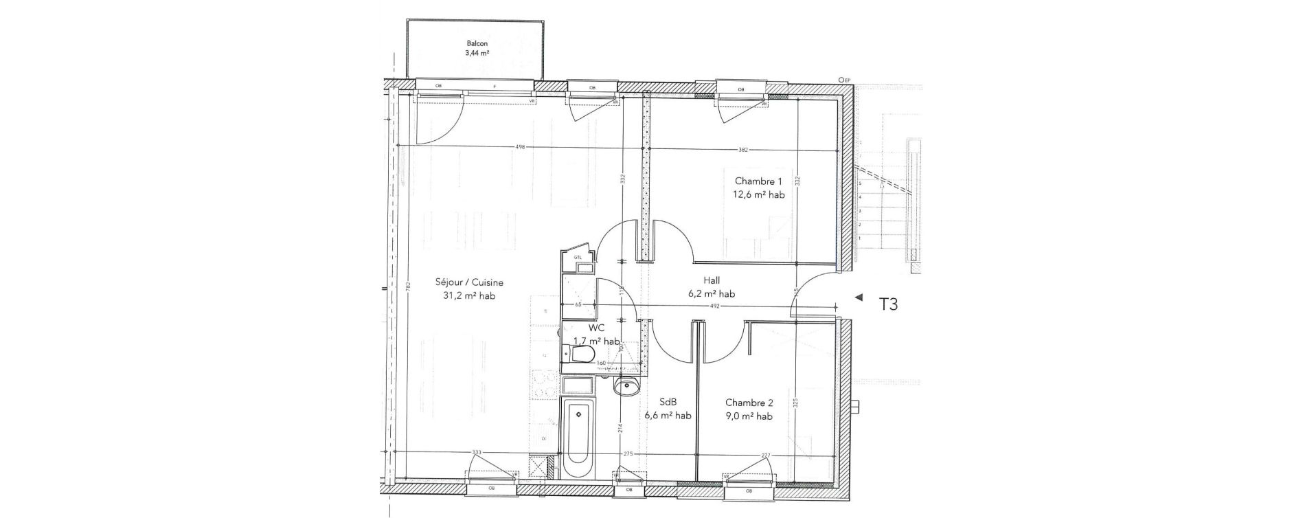Appartement T3 de 67,30 m2 &agrave; Beaurains Centre