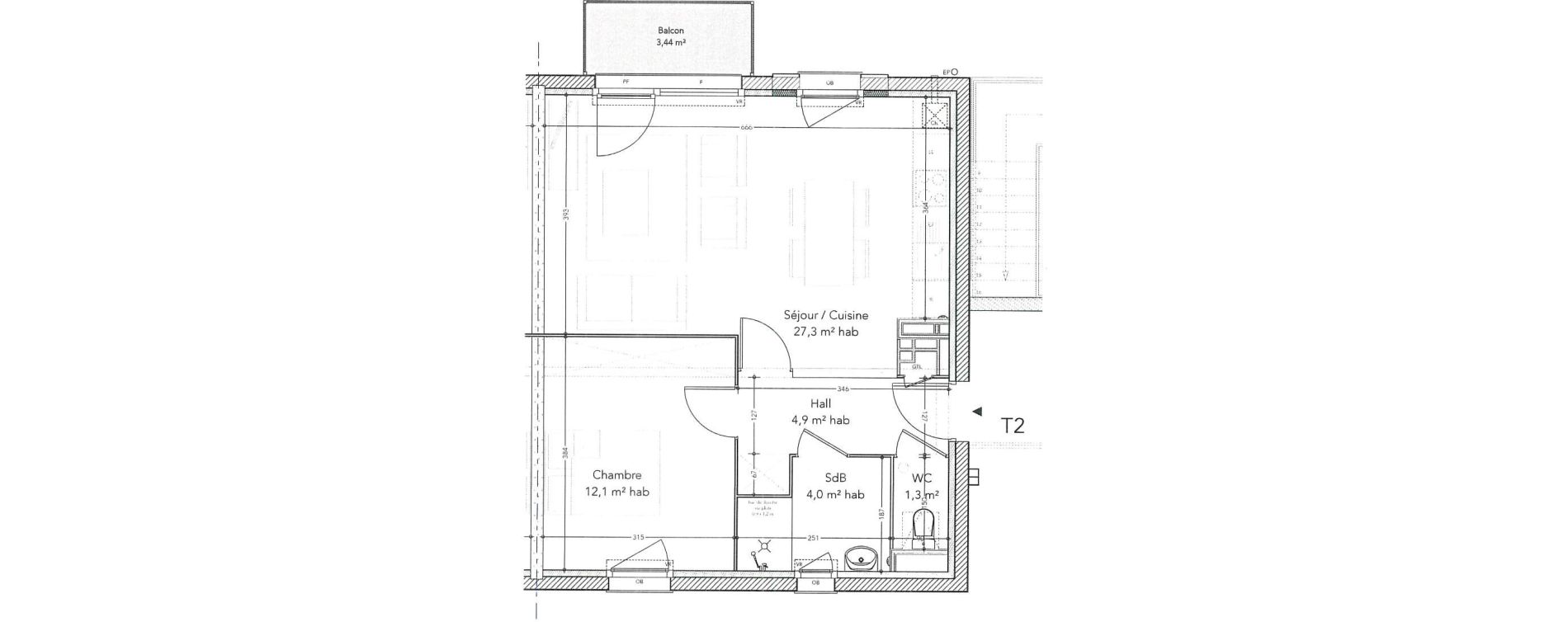 Appartement T2 de 49,60 m2 &agrave; Beaurains Centre