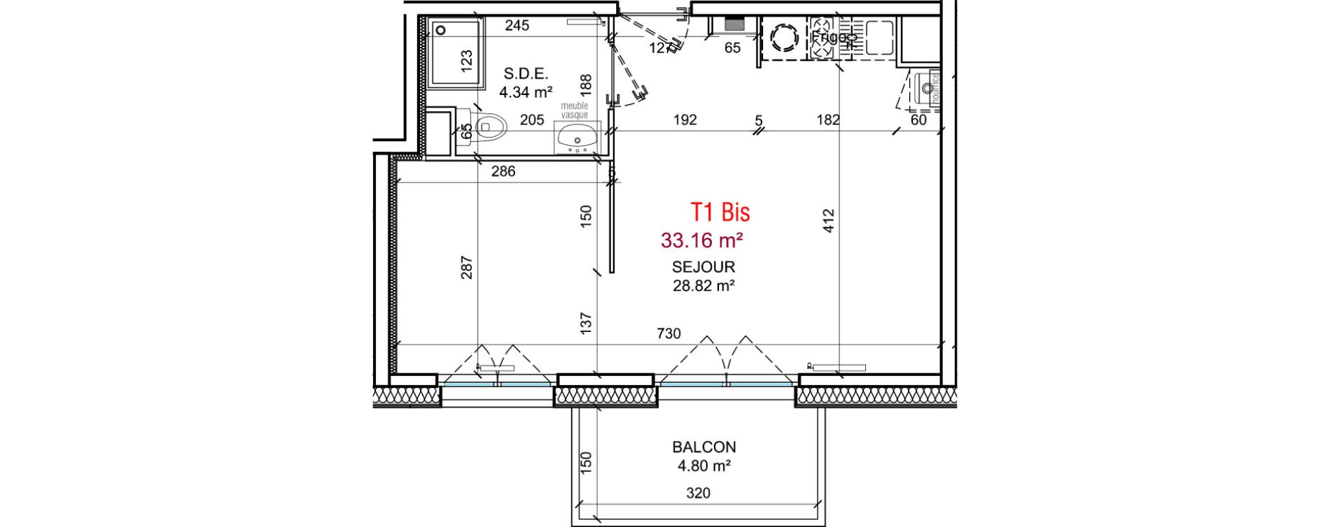 Appartement T1 bis de 33,16 m2 &agrave; Berck Centre