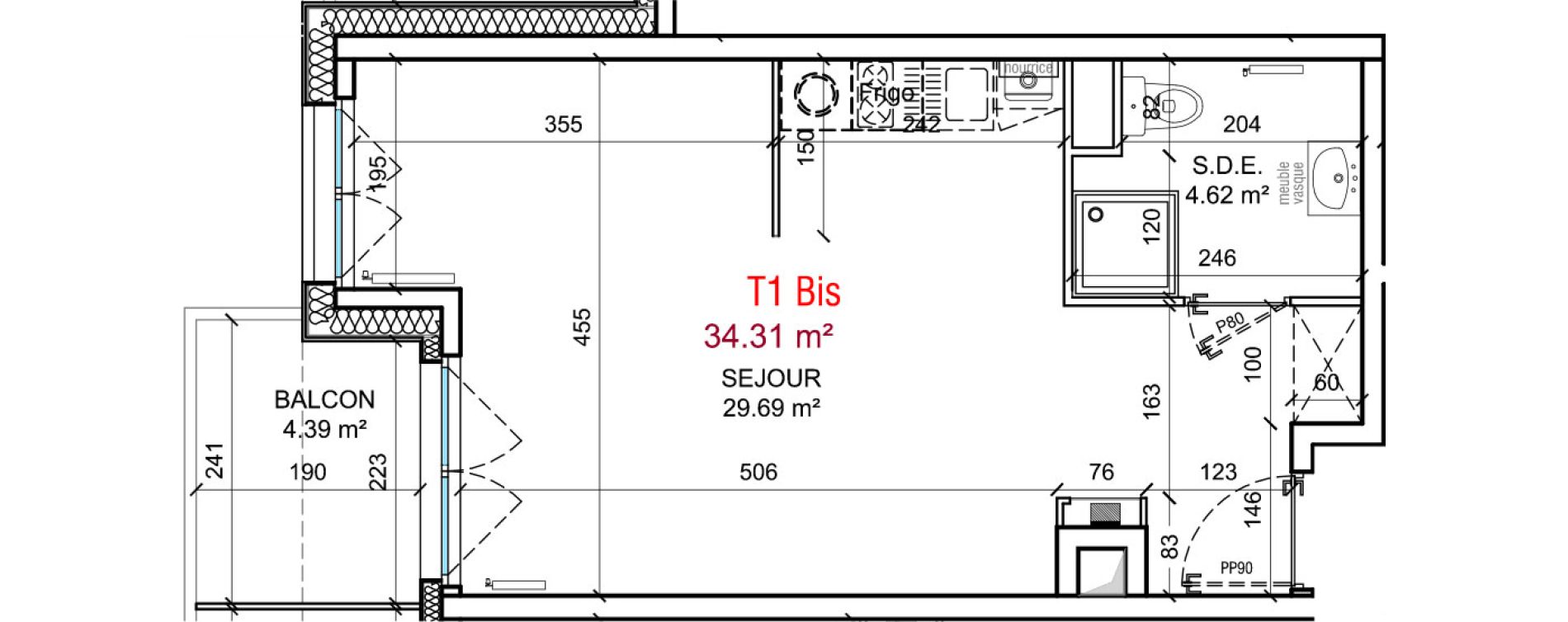 Appartement T1 bis de 34,31 m2 &agrave; Berck Centre