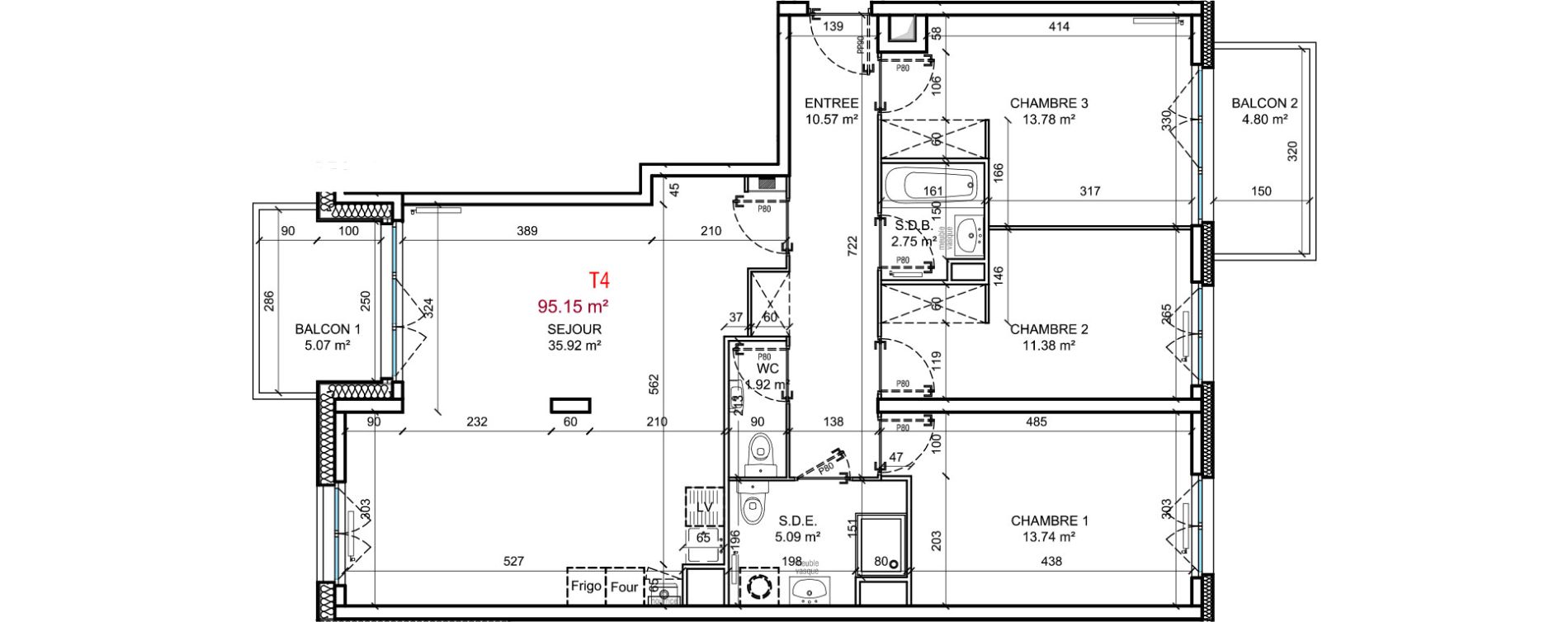 Appartement T4 de 95,15 m2 &agrave; Berck Centre