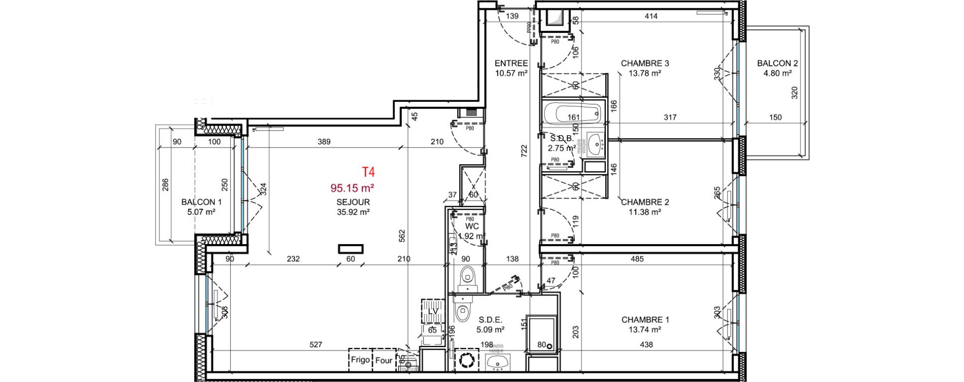 Appartement T4 de 95,15 m2 &agrave; Berck Centre