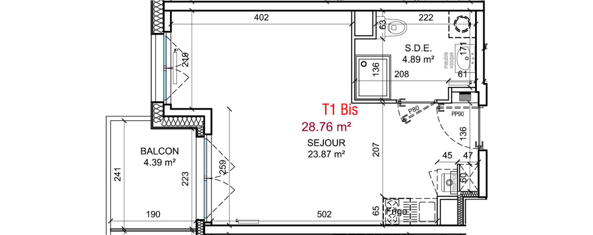 Appartement T1 bis de 28,76 m2 &agrave; Berck Centre