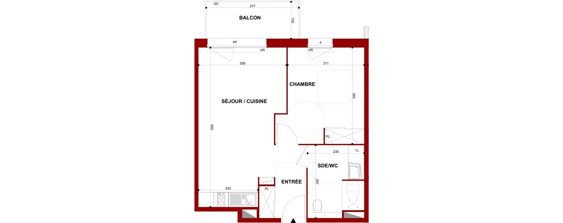 Appartement T2 meubl&eacute; de 44,54 m2 &agrave; Berck Mairie - la vigogne