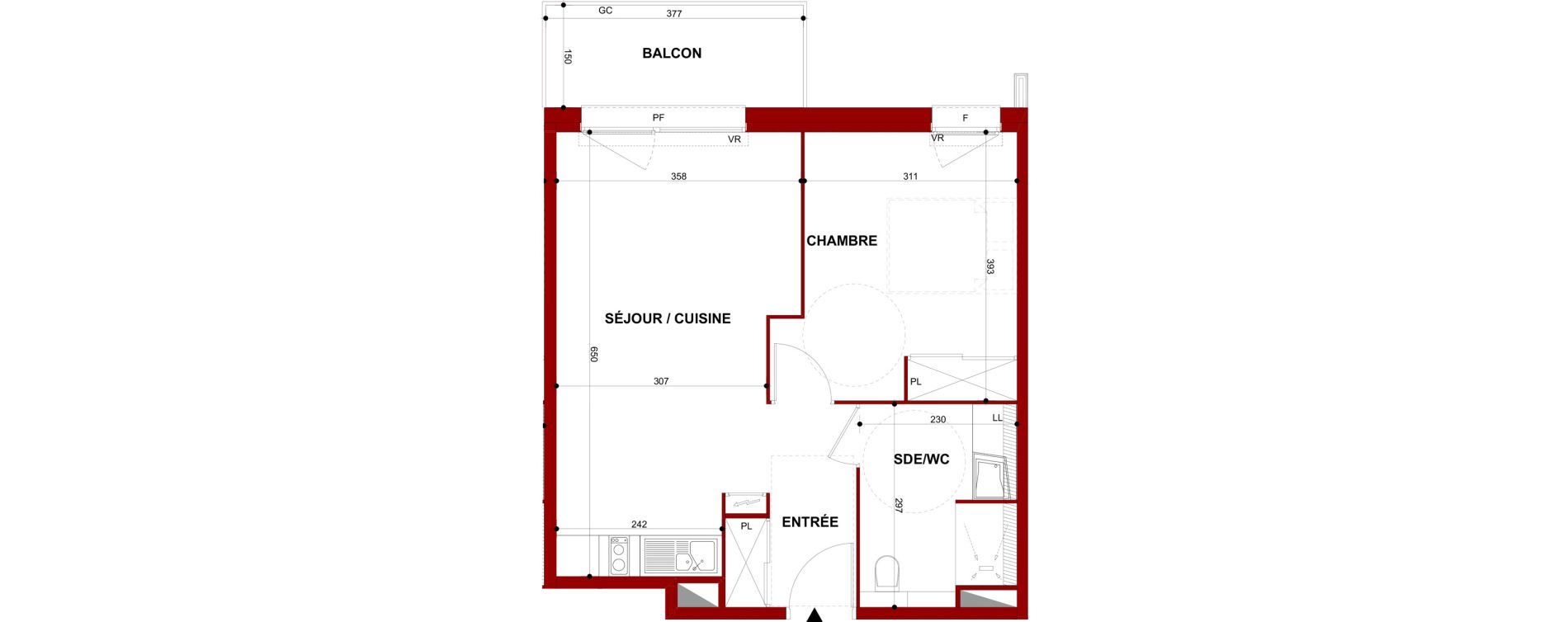 Appartement T2 meubl&eacute; de 44,54 m2 &agrave; Berck Mairie - la vigogne
