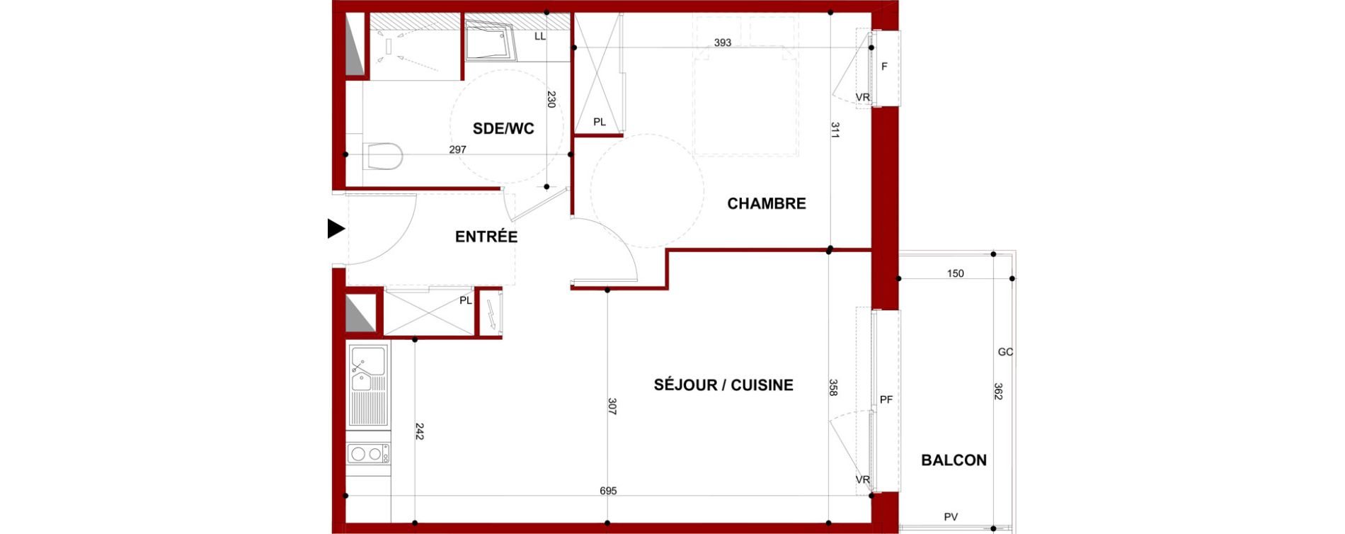 Appartement T2 meubl&eacute; de 45,29 m2 &agrave; Berck Mairie - la vigogne