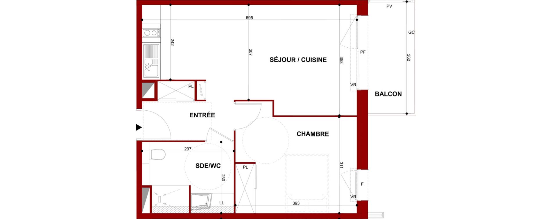 Appartement T2 meubl&eacute; de 45,30 m2 &agrave; Berck Mairie - la vigogne