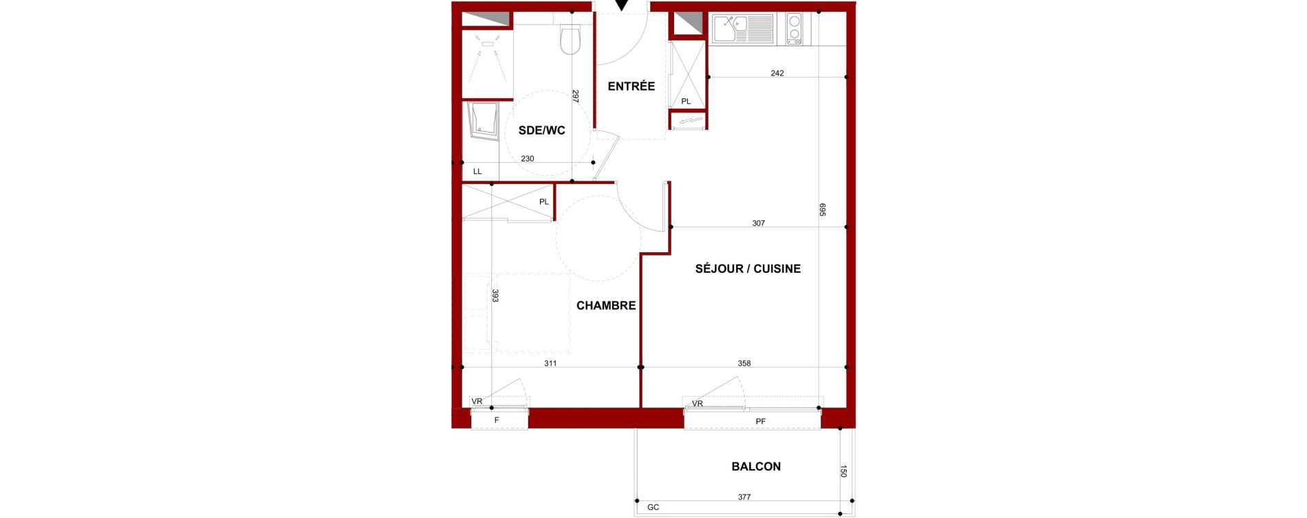 Appartement T2 meubl&eacute; de 45,31 m2 &agrave; Berck Mairie - la vigogne