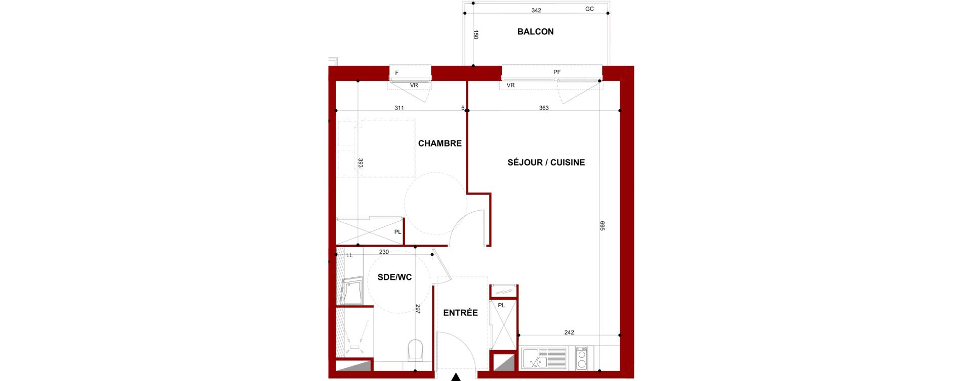 Appartement T2 meubl&eacute; de 45,65 m2 &agrave; Berck Mairie - la vigogne