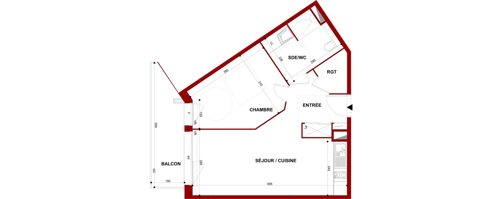 Appartement T2 meubl&eacute; de 46,13 m2 &agrave; Berck Mairie - la vigogne