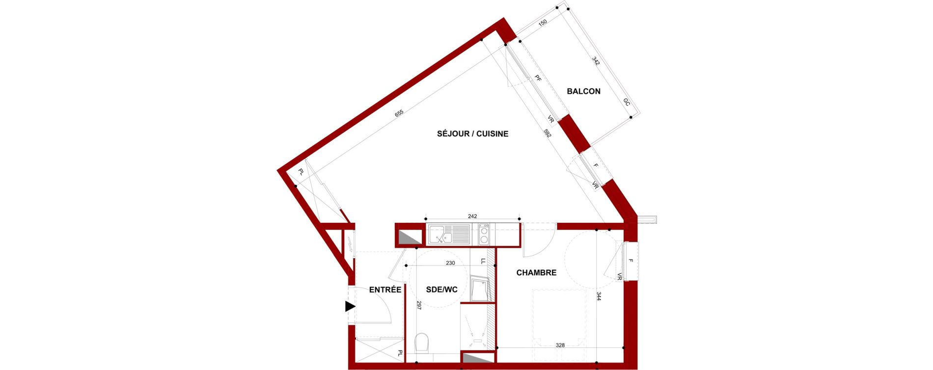 Appartement T2 meubl&eacute; de 48,12 m2 &agrave; Berck Mairie - la vigogne