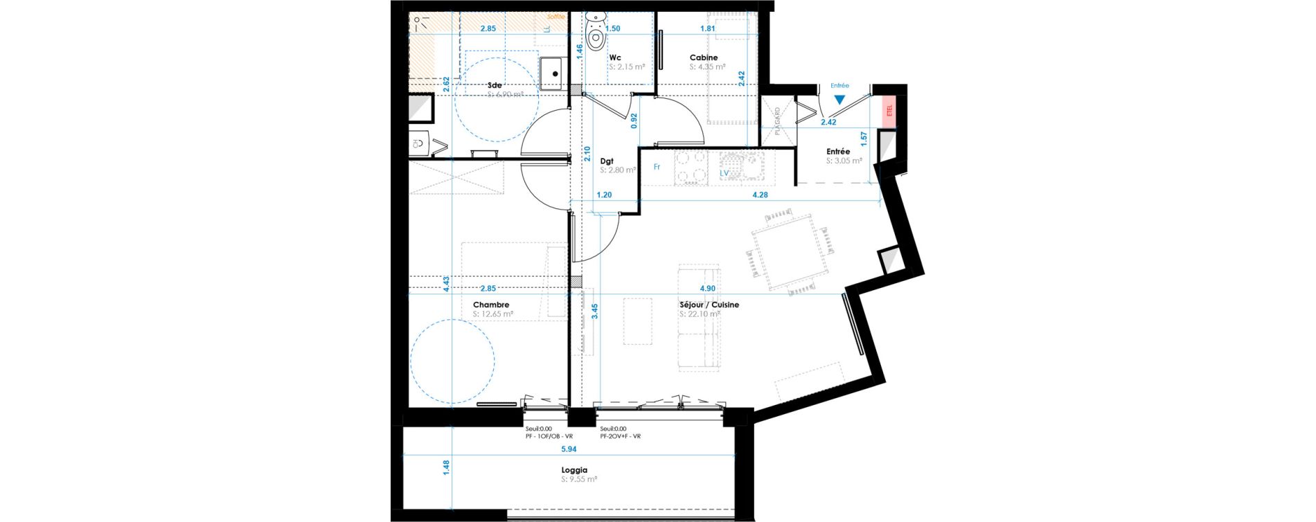 Appartement T2 bis de 54,00 m2 &agrave; Berck Centre
